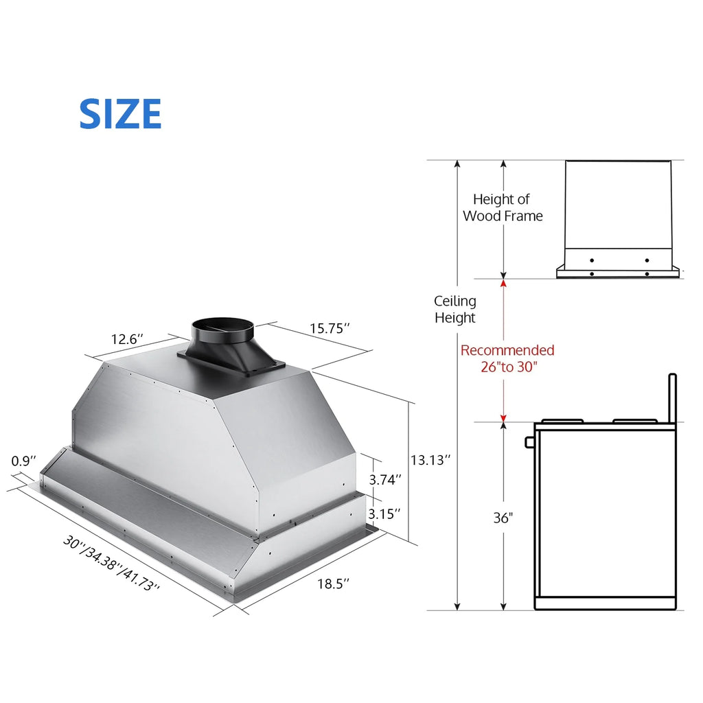 36 inch Built-in Range Hood 900 CFM Ducted Ductless Stainless Steel O337458