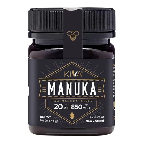 Kiva Raw Manuka Honey UMF 20+ | MGO 850+ | 100% Pure New Zealand Honey (8.8oz/250g BPA-Free Jar) | UMF and MGO Certified | GMO-Free | Traceable