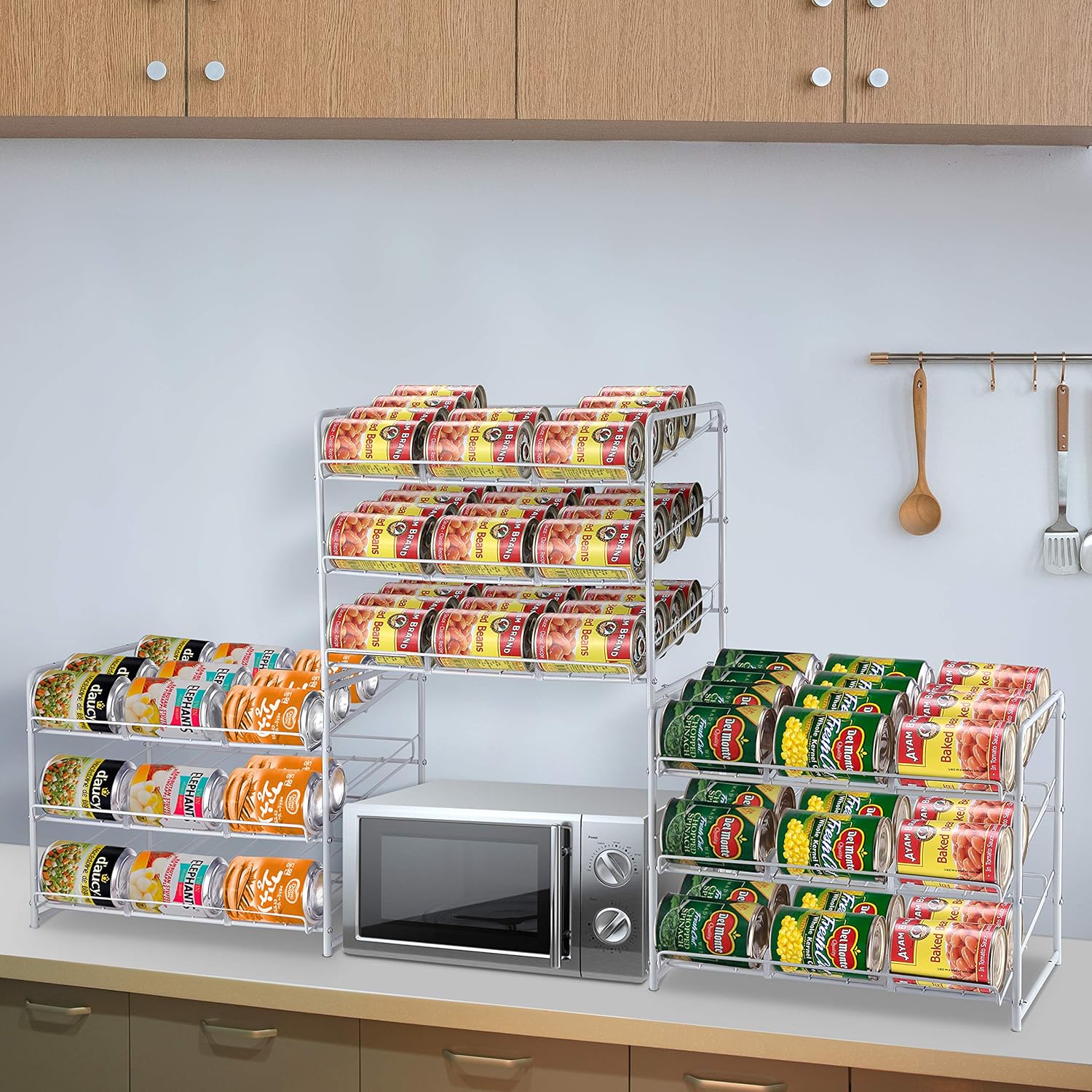 Can Rack Organizer, Stackable Can Storage Dispenser for Kitchen Cabinet or Pantry, White B212710