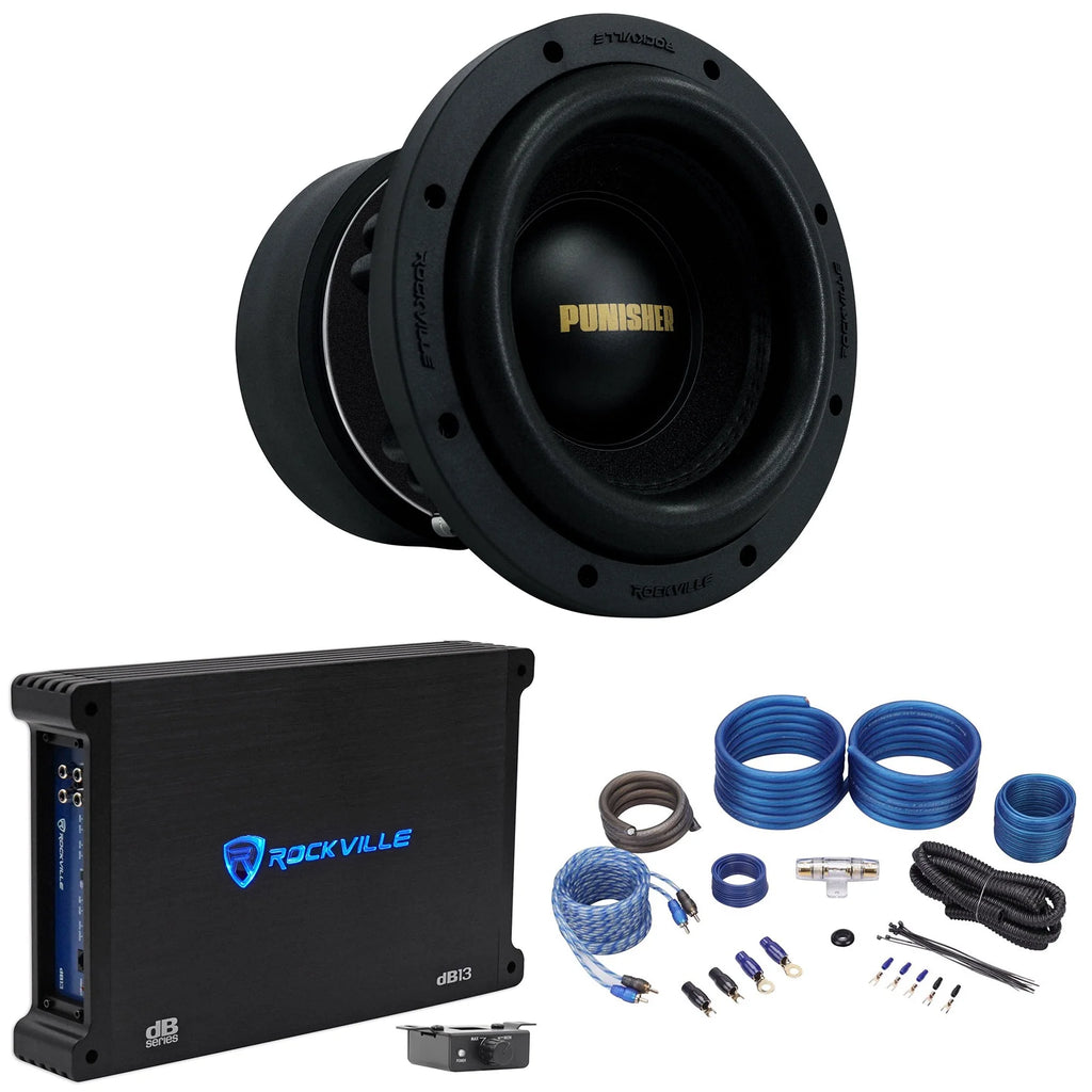 Rockville Punisher 8D1 8" 750w RMS Competition Car Subwoofer+Mono Amplifier Amp