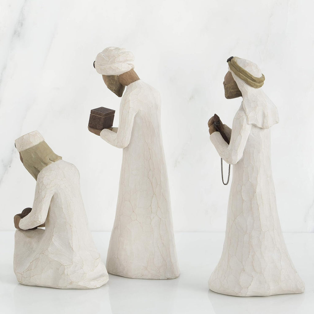 Three Wisemen Nativity Figures Set, Hand-Painted Sculpted Walking Bowing Kneeling Gifts D779