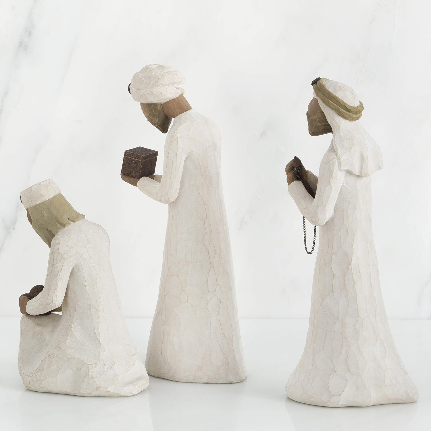 Three Wisemen Nativity Figures Set, Hand-Painted Sculpted Walking Bowing Kneeling Gifts D779