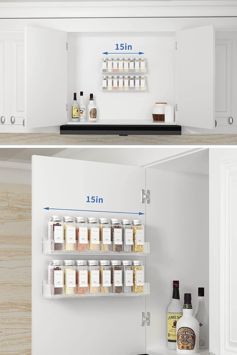 Acrylic Spice Rack Wall Mount 15 Inch, 4 Pack Hanging Shelf for Cabinet Door Z18297