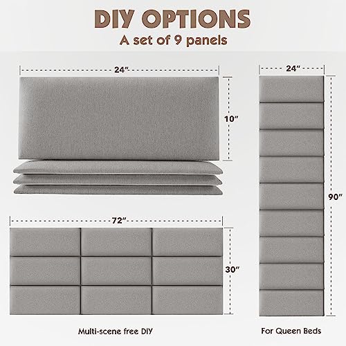 3D Soundproof Wall Panels Peel and Stick Headboard, 6 Panels, Gray E9826