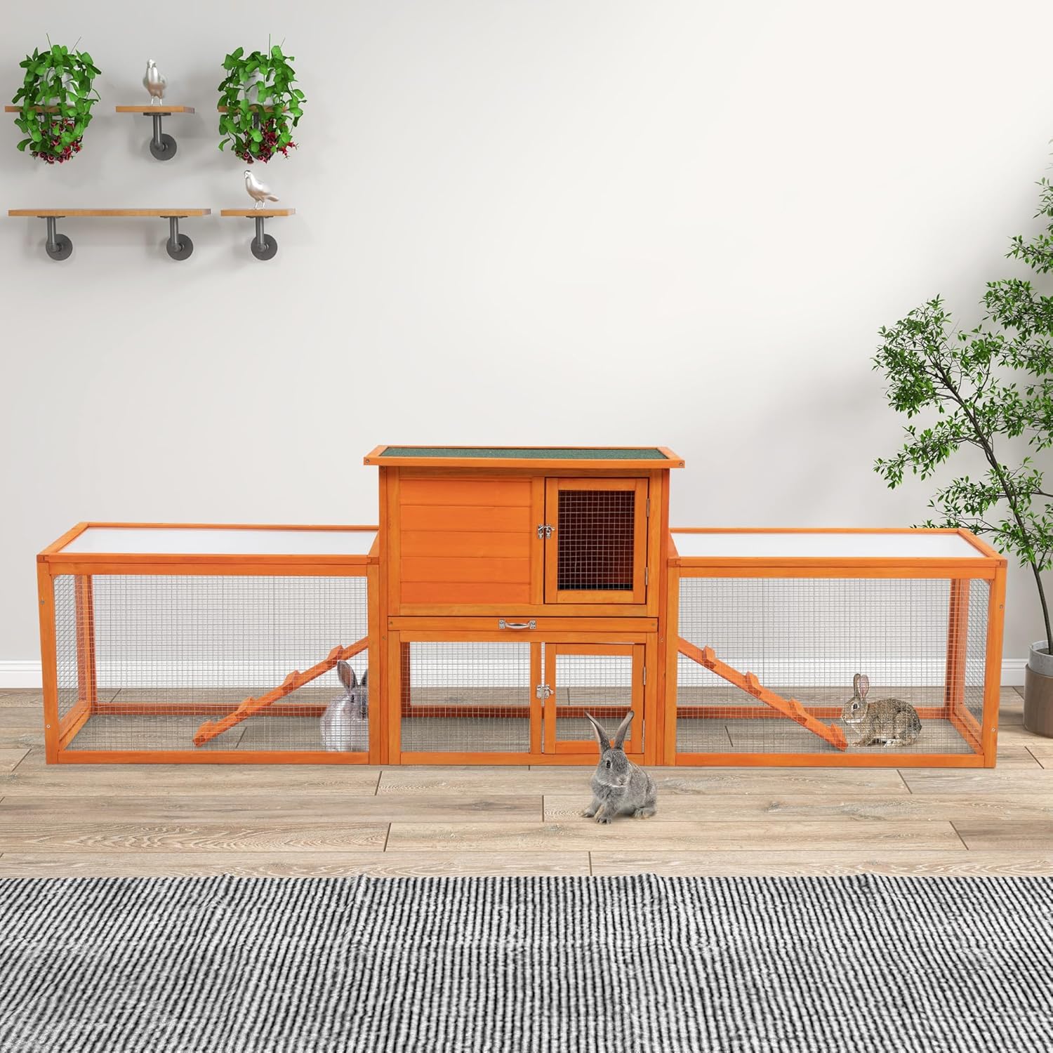 Extra Large Wooden Rabbit Hutch with No-Leak Tray and Waterproof Roof B7276