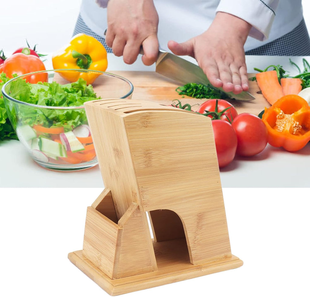 Wooden Knife Block with Non-Slip Felt Mat for Kitchen Countertop J65363