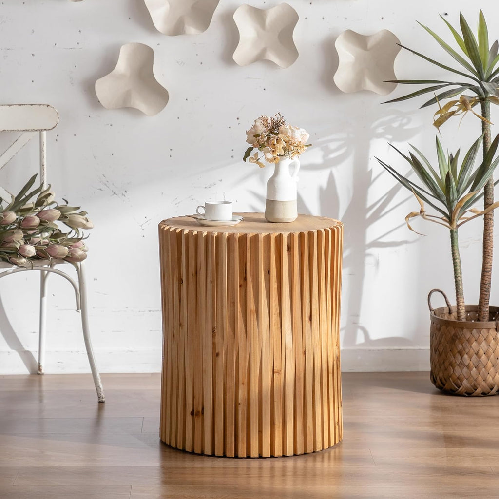 Cylindrical Coffee Table with Vertical Texture Relief Design N276