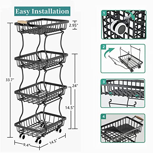 Stackable Metal Wire Fruit Basket on Wheels for Kitchen Storage E85311