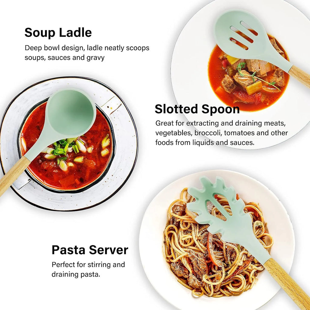 Non-Stick Silicone Cooking Utensils Set with Holder, 11 Pcs X62479