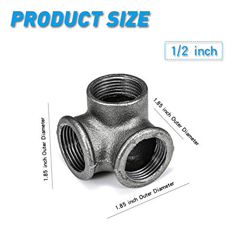 3-Way Side Outlet Elbow Malleable Iron Corner Pipe Fitting for DIY Furniture Shelving W446