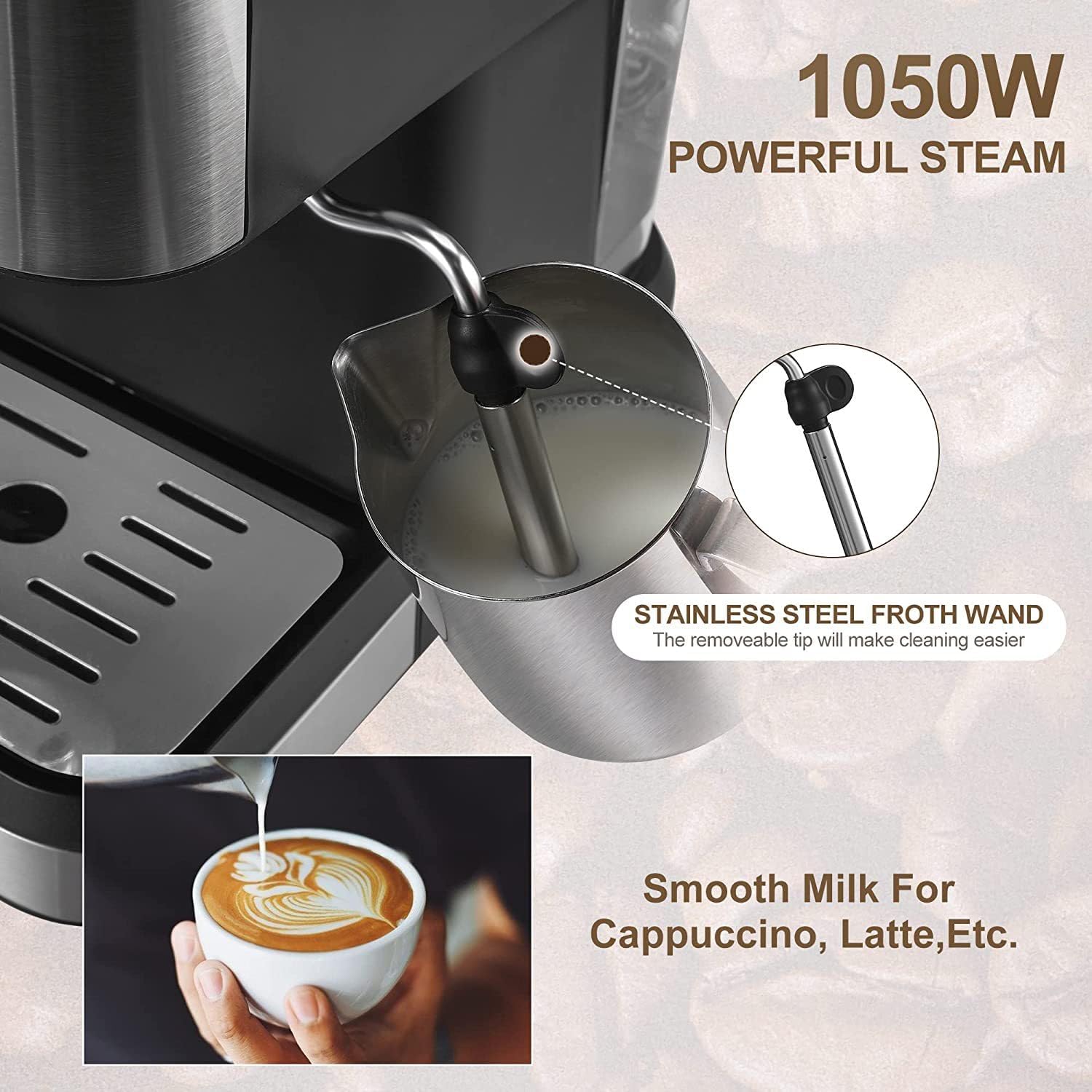 Espresso Machine with Milk Frother, 50oz Water Tank O43186