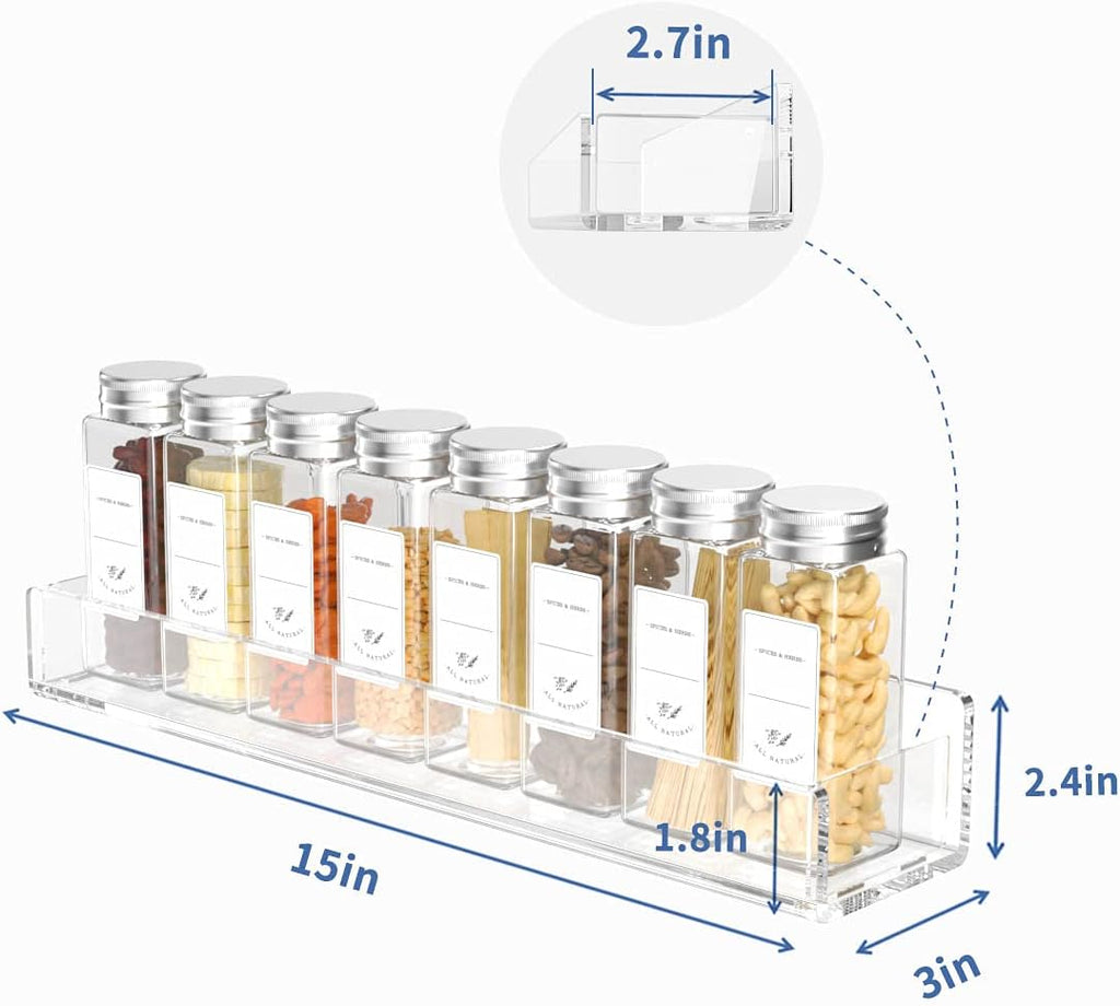 Acrylic Spice Rack Wall Mount 15 Inch, 4 Pack Hanging Shelf for Cabinet Door Z18297