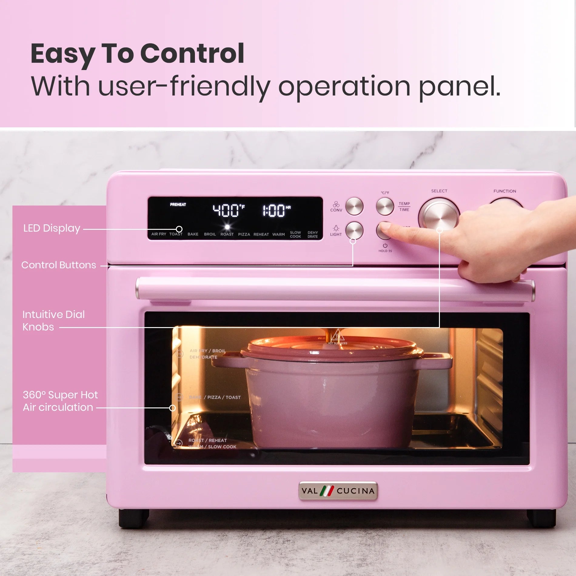 Retro Infrared Air Fryer Toaster Oven, Extra Large Countertop Convection Oven 10-in-1, 6-Slice Toast, Enamel Baking Pan, Pink P708509