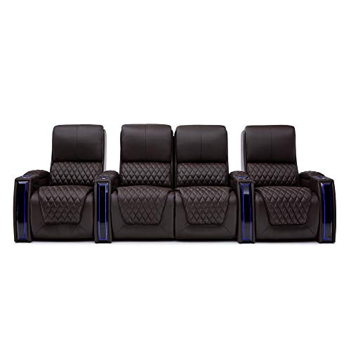 Top Grain Leather Power Recliner Home Theater Seating with USB Charging and Cup Holders B60637