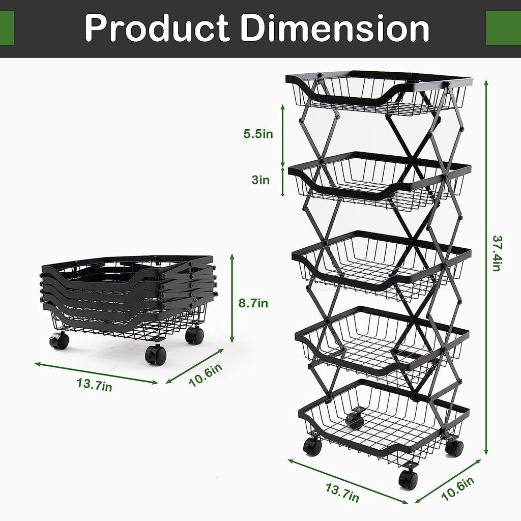 5 Tier Foldable Rolling Storage Cart for Vegetable and Fruit S651