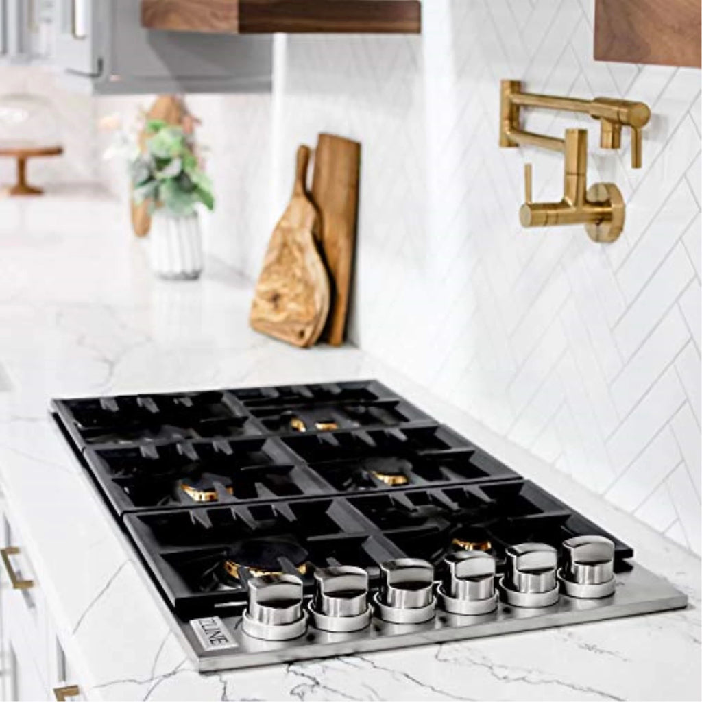 36 in. Drop-In Gas Cooktop with 6 Burners, Black Porcelain Top U7643