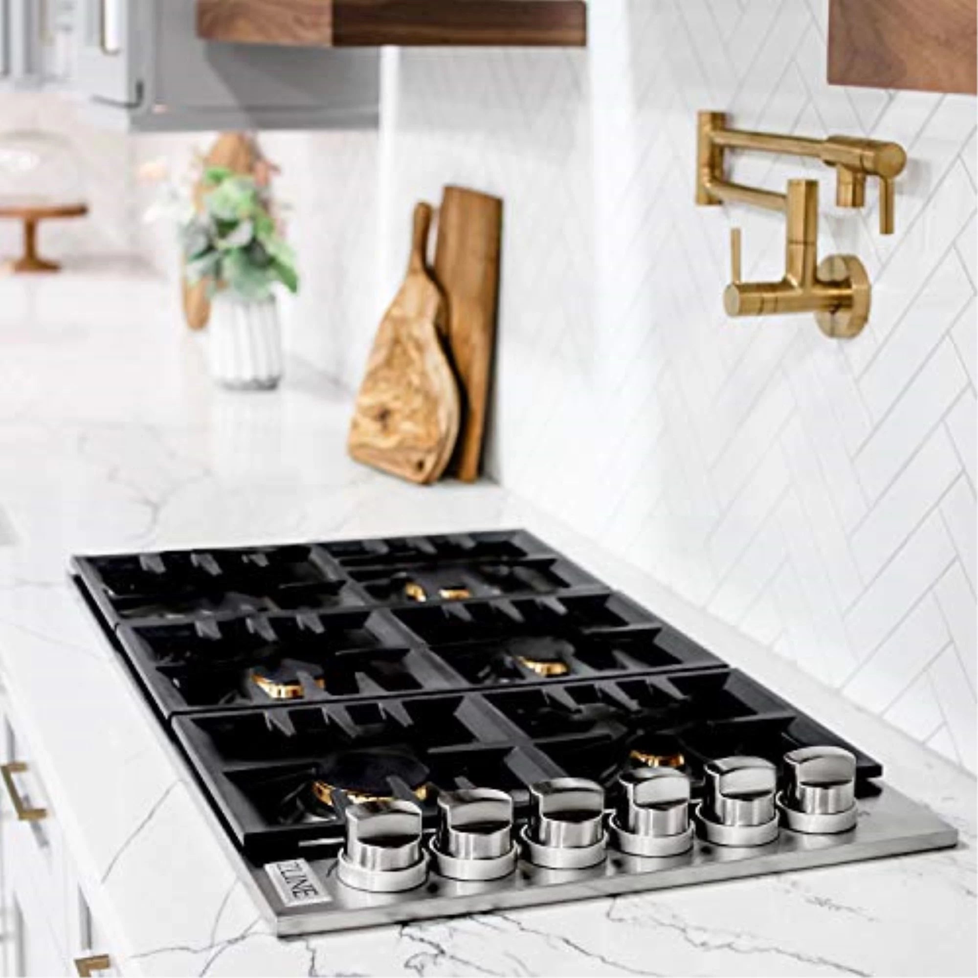 36 in. Drop-In Gas Cooktop with 6 Burners, Black Porcelain Top U7643