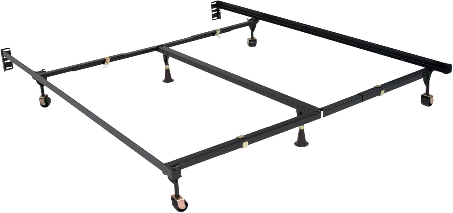 Premium Clamp Style Bed Frame Twin/Full/Queen/Cal King/e. King with 6 Legs Brown Industrial Steel Finish No Tools Assembly