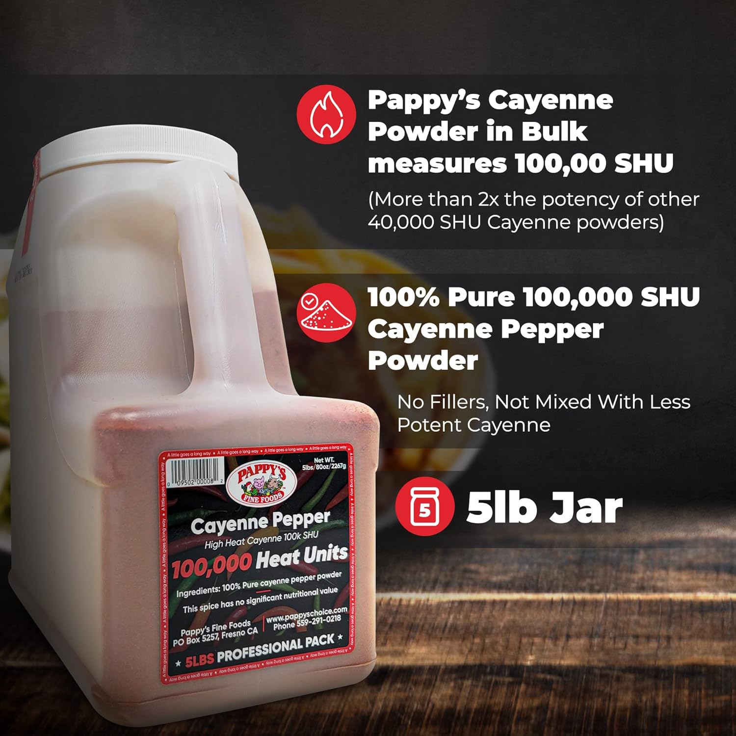 Cayenne Pepper Powder 100,000 Heat Units, 5lb Jar B3785