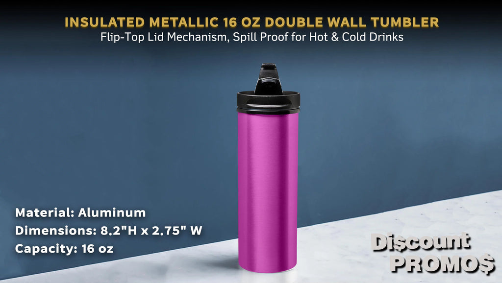 16 oz Double Wall Tumbler with Flip-Top Lid, Spill Proof, Purple, 10 Pack J244743