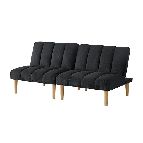 Convertible Futon Sofa Bed with Corduroy Fabric and Wooden Legs S315312