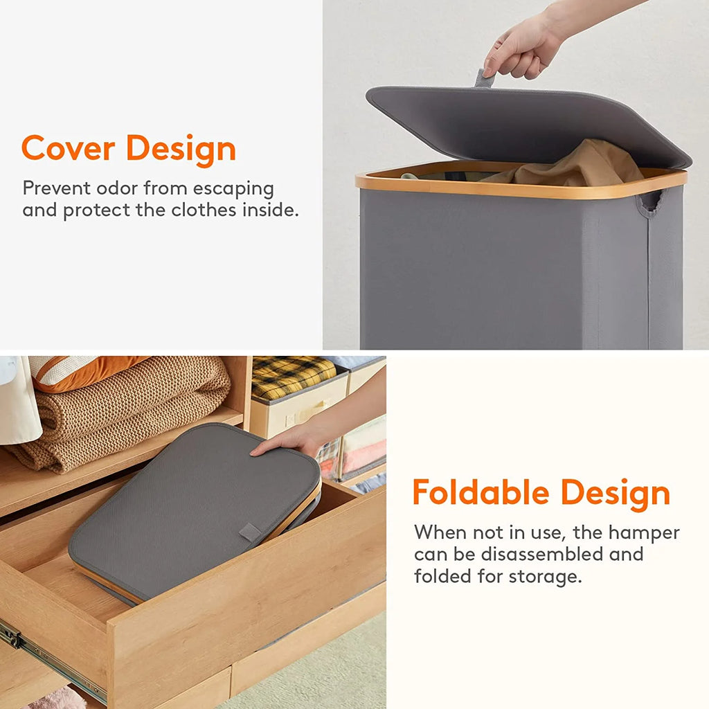 100L Laundry Basket with Lid, Removable Bag Grey F469