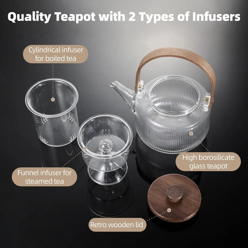 Glass Stovetop Teapot with Removable Infuser, Heat-Resistant Tea Kettle V68371