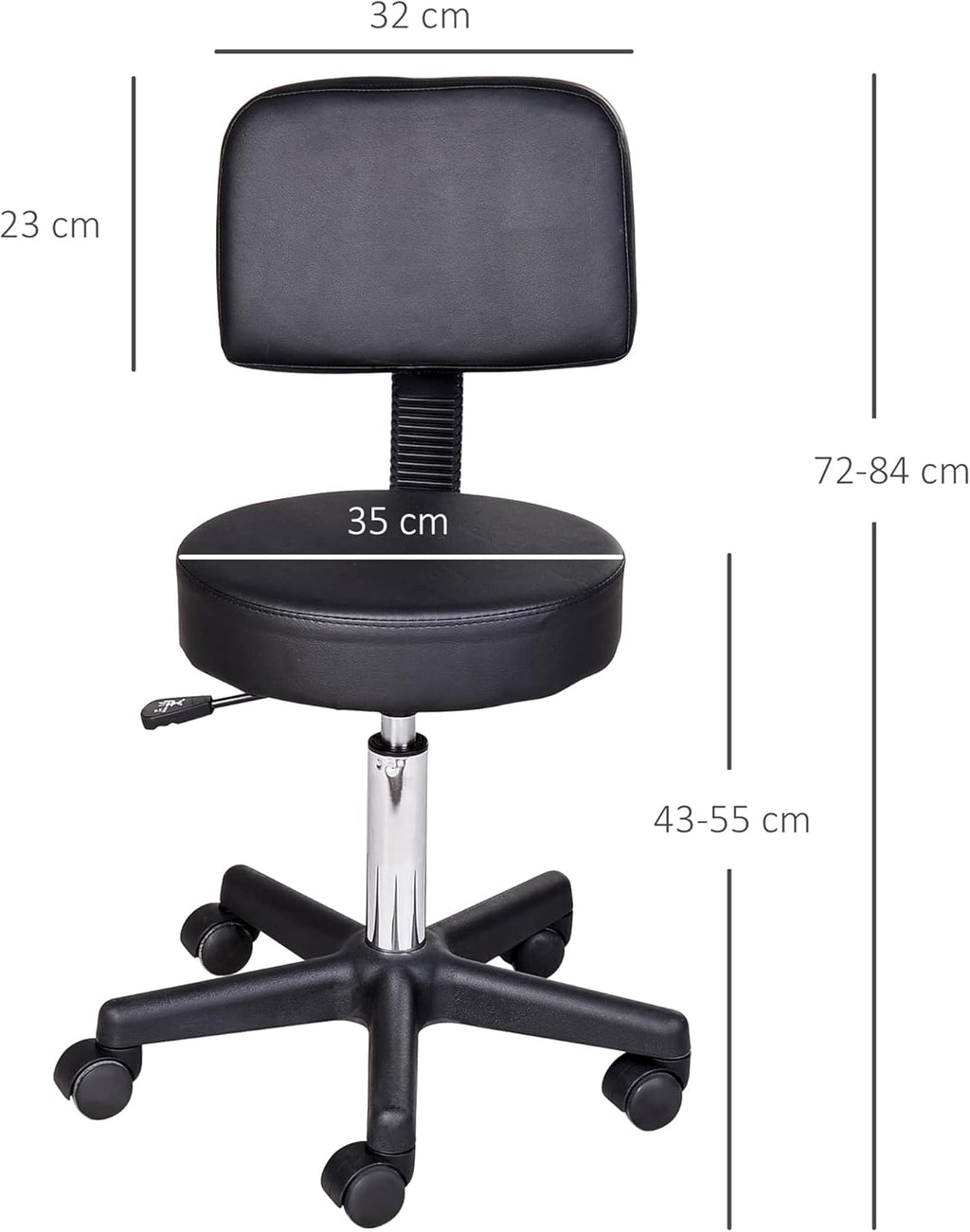 Swivel Medical Salon Stool with Back Support, Adjustable Height, Black Z2327