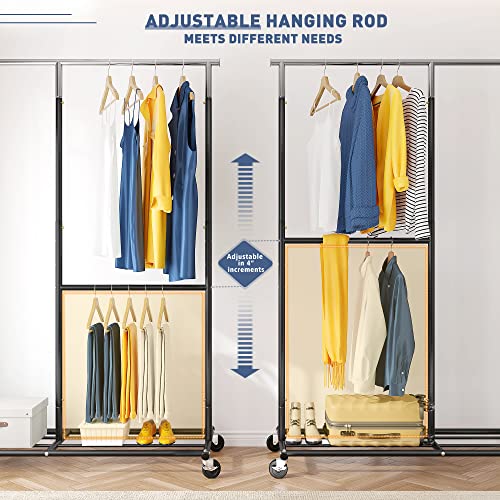 Heavy Duty Rolling Clothes Rack with Wheels, Collapsible Metal Garment Rack K572