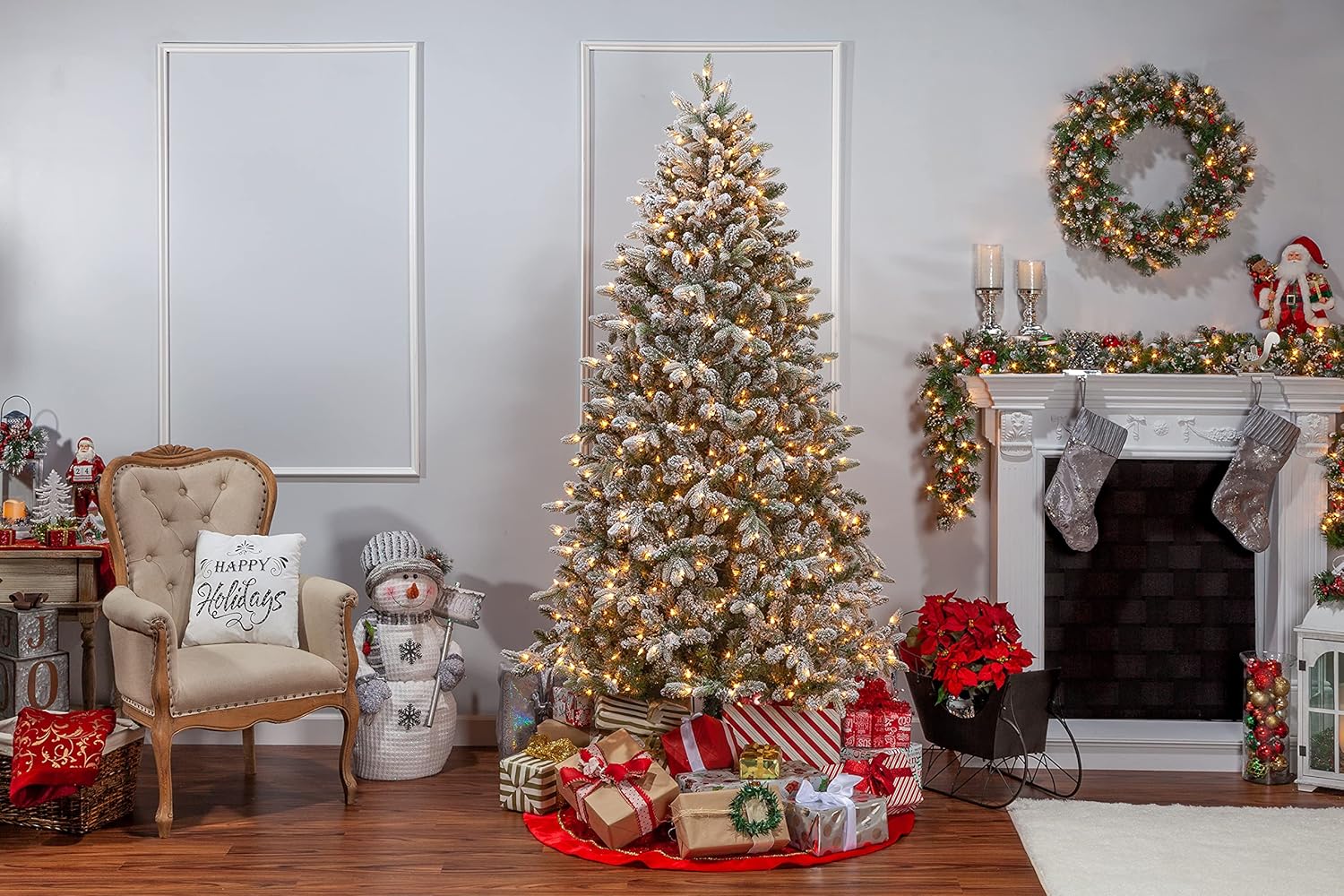 7.5-Foot Flocked Swiss Mountain Fir with 800 Clear Lights X5180