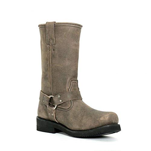 Men's Stone Wash Brown 11-inch Tall Harness Leather Boots B8500