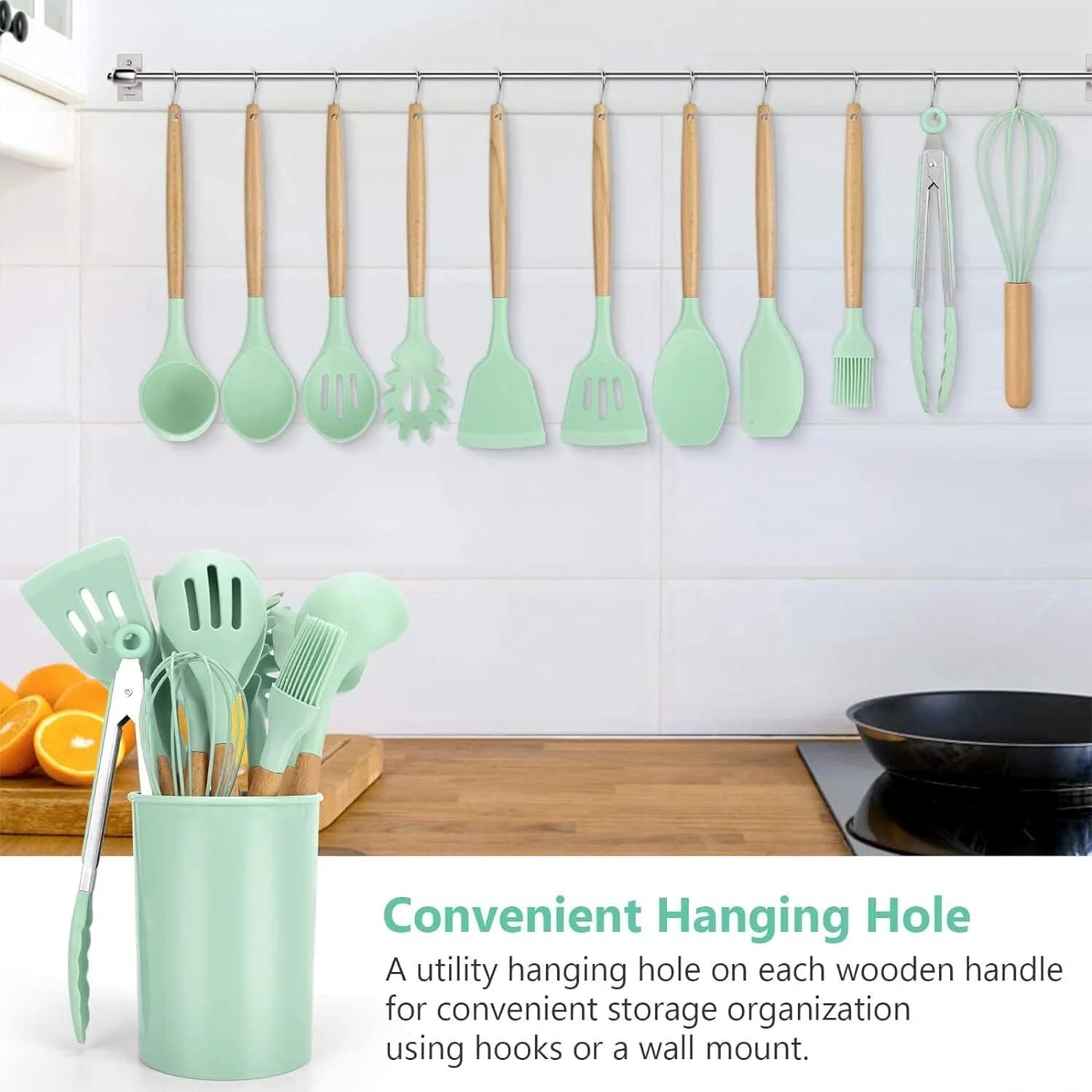 Non-Stick Silicone Cooking Utensils Set with Holder, 11 Pcs X62479