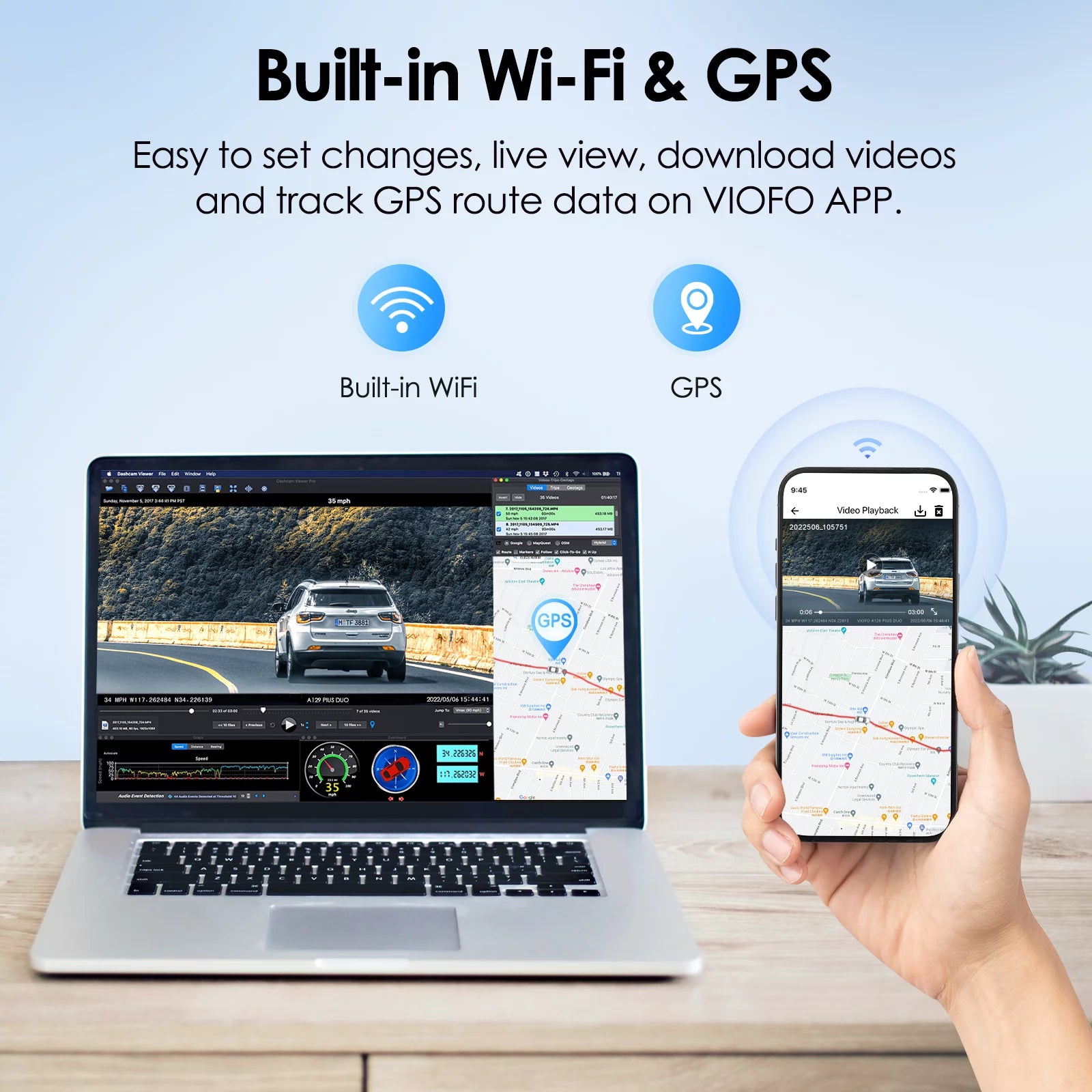 Dashcam Front and Rear 2K 1440P 60FPS with GPS Wi-Fi Parking Mode P76822
