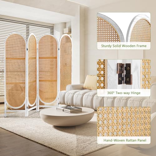 Folding Rattan Room Divider Screen for Home Office Bedroom C79540