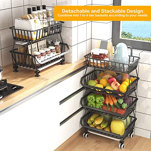 Stackable Fruit Vegetable Storage Cart with Wheels, Metal Wire Baskets V72175