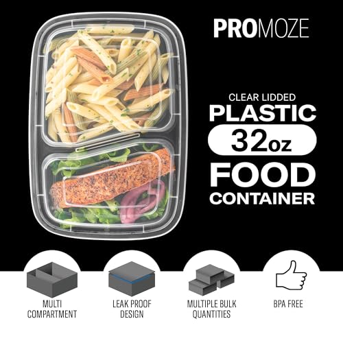 50-Pack Reusable Meal Prep Containers with Lids, 32 oz, 2 Compartment, BPA Free P405690