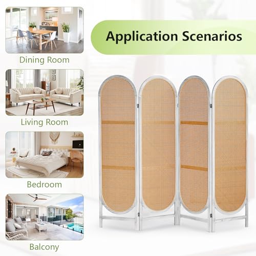 Folding Rattan Room Divider Screen for Home Office Bedroom C79540