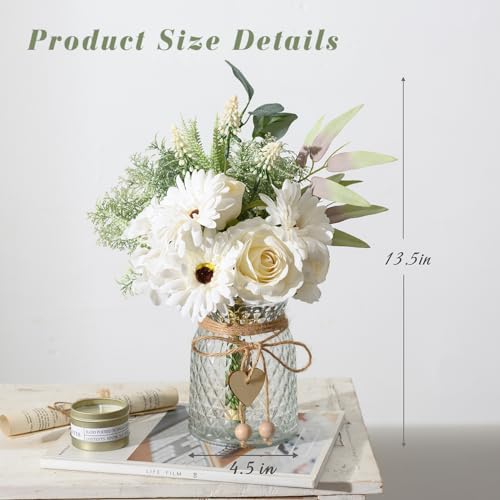 Artificial Flowers with Vase, Faux Silk Arrangement for Table Decor B871319