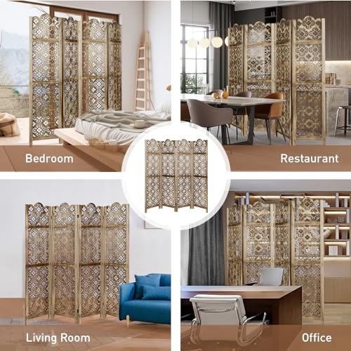 Carved Room Divider, 6 Panel Folding Privacy Screen, Retro Flower Pattern, Grey K413
