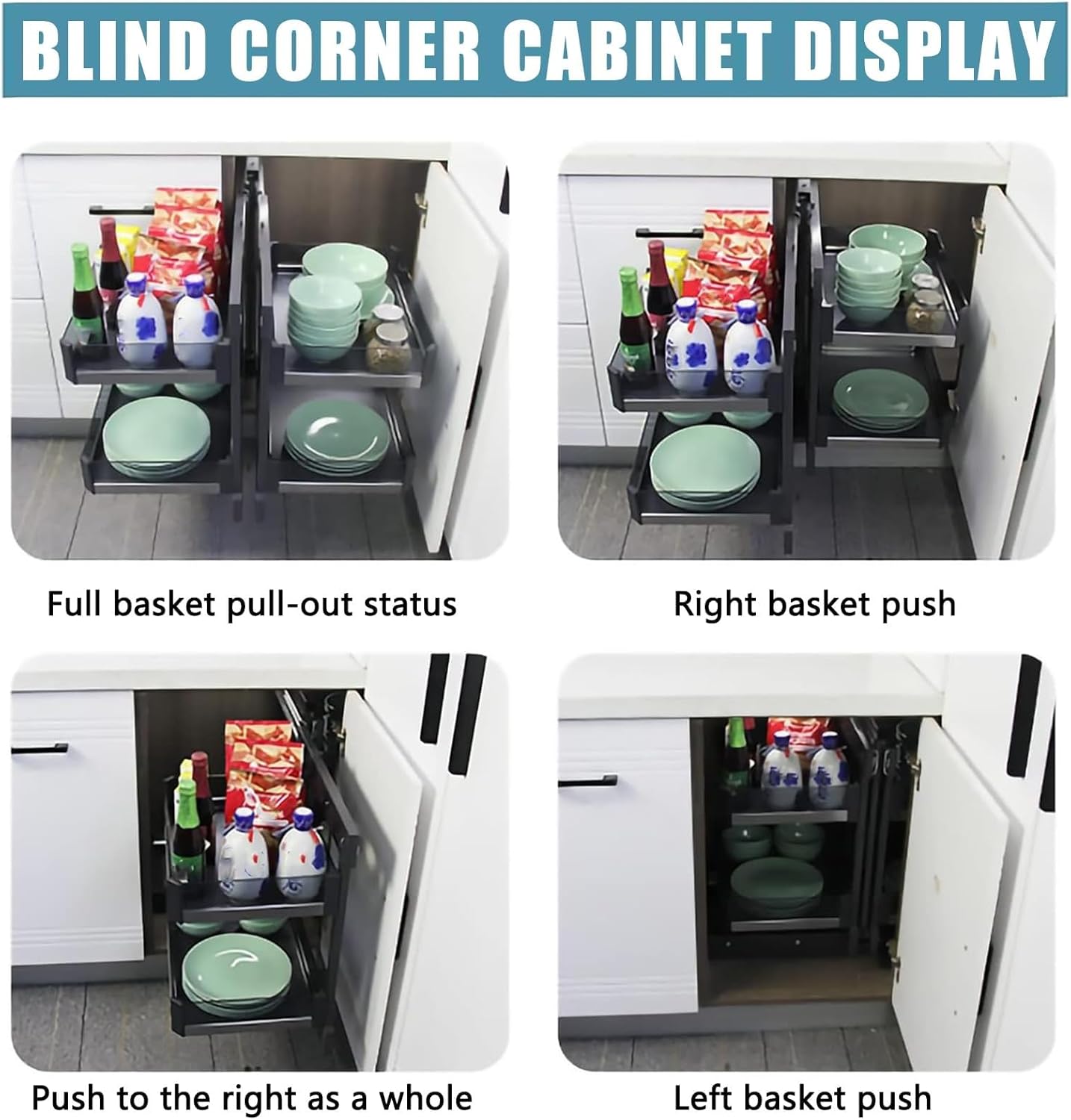 Blind Corner Cabinet Organizer with 4 Shelf Tray Baskets S67197