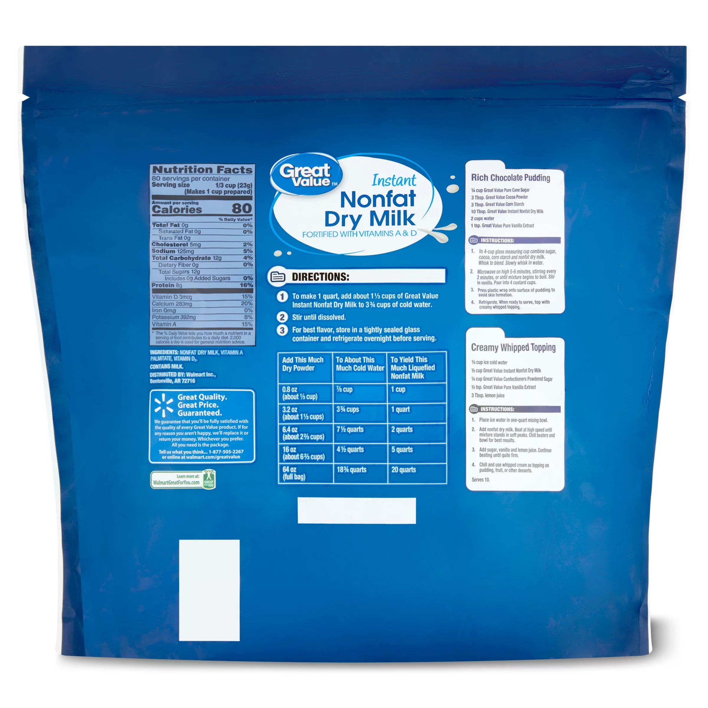 Instant Nonfat Dry Milk, 64 oz Bag K312