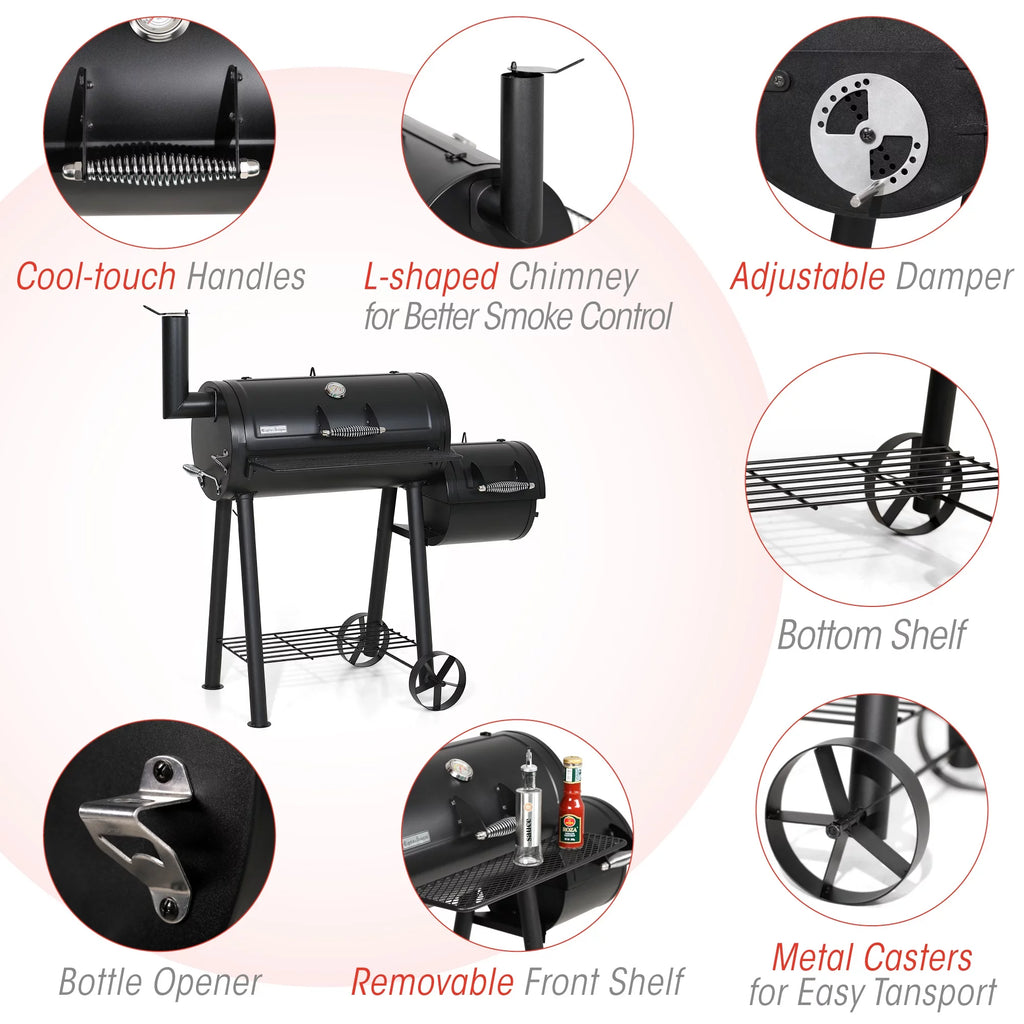 28'' BBQ Charcoal Grill with Offset Smoker F531