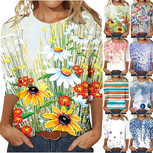 Women's 3/4 Sleeve Casual Floral Print Blouse Y3904