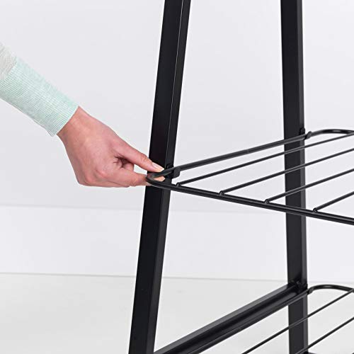Clothes Rack, Compact Free Standing Clothing Rail, Sturdy Steel Frame & Bamboo Rod, Black I76562