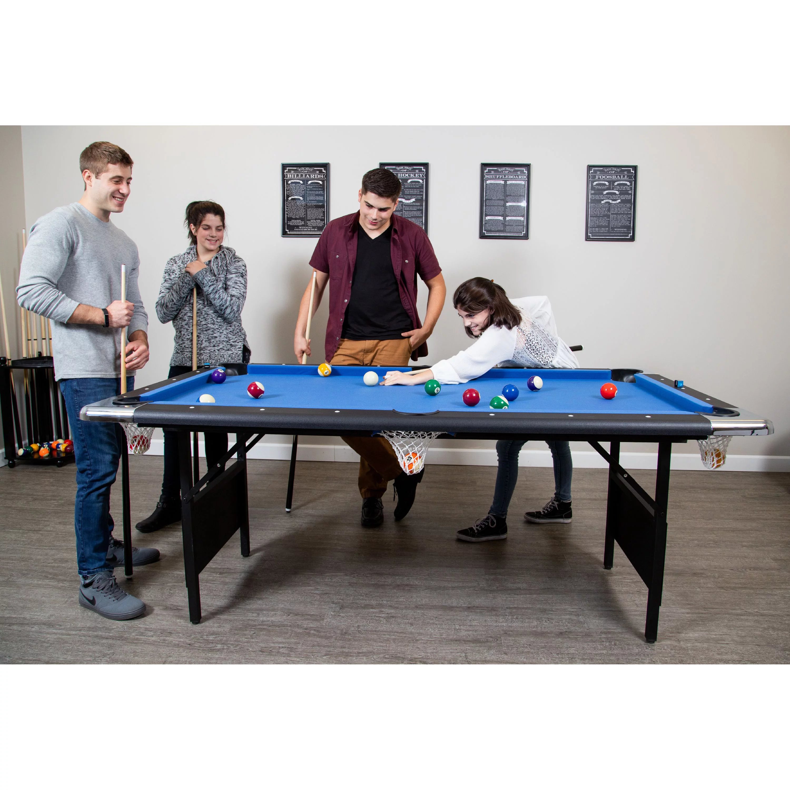 Folding 6 ft. Pool Table, Blue Felt Q593