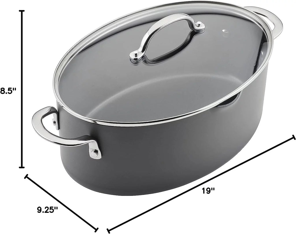 Hard Anodized 8 Quart Non-stick Oval Pasta Pot and Braiser Y824