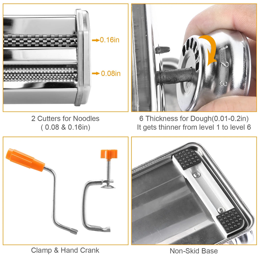 Pasta Maker Roller Machine with 6 Thickness Settings for Spaghetti Lasagna U73977