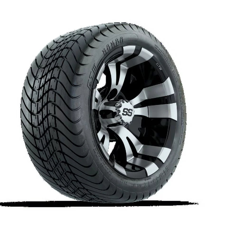 GTW Vampire 12 inch Black/Machined Golf Cart Wheel on 215/35-12 (18") Golf Cart Tire | Set of 4