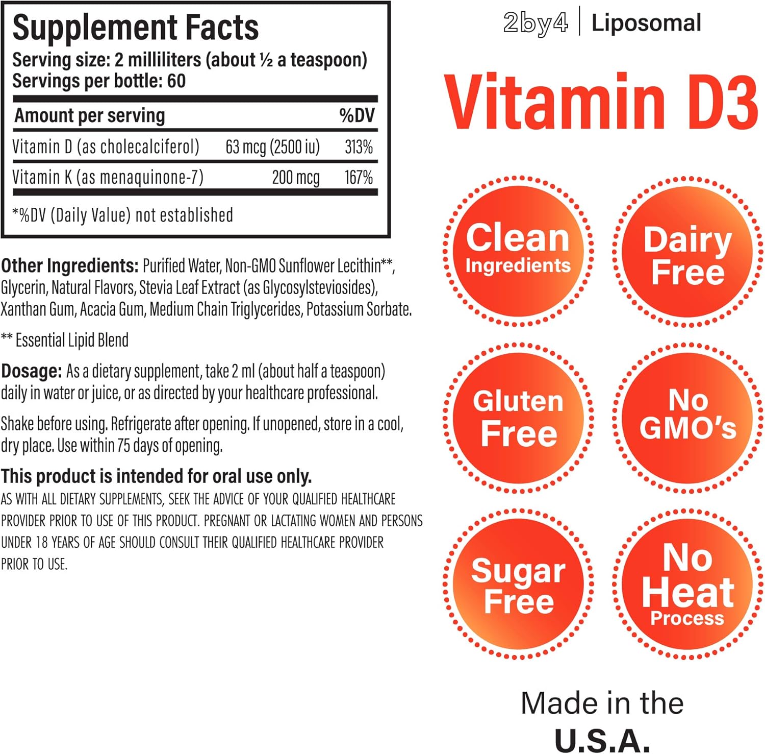 Liquid Vitamin D3 with K2, 2500 IU, 60 Servings C276