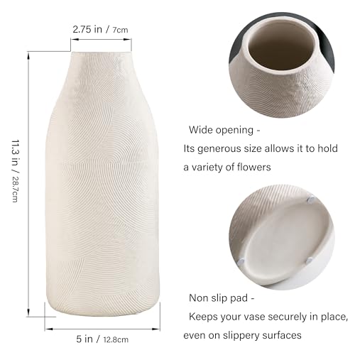Matte White Textured Ceramic Vase Set of 3 for Home Decor E42406